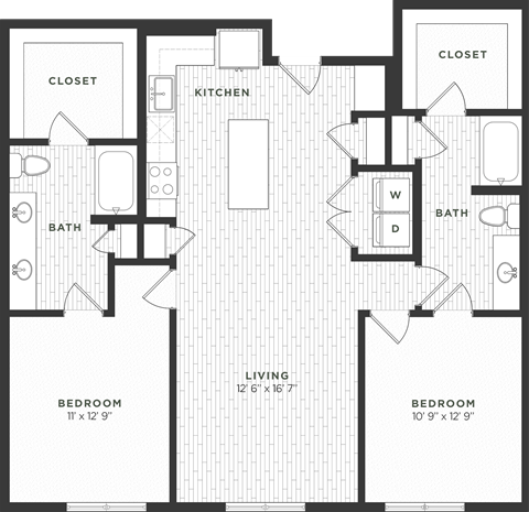 Floor plan for 2 beds, 2 baths, 1238 sqft